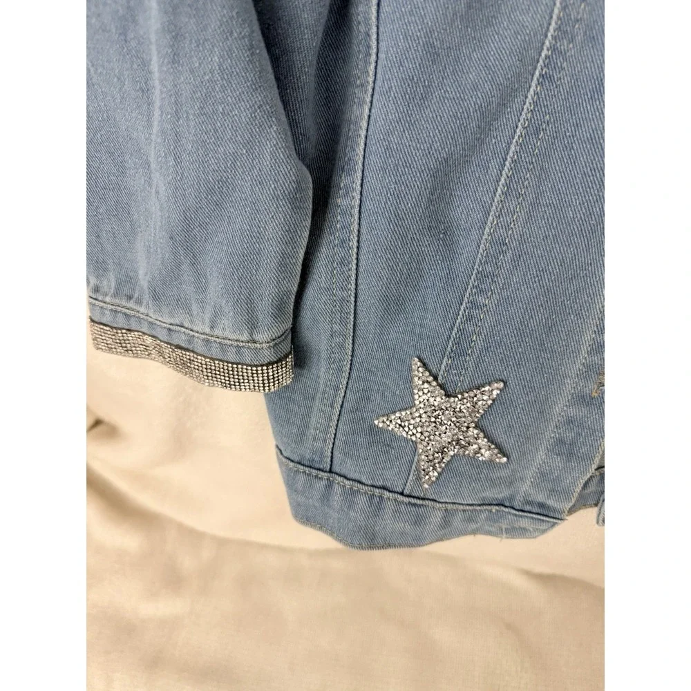 Girls Denim Jacket 7/8Y HARPER Custom Name Pearl Letters Rhinestone Heart Star